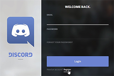 Click Register to set up your Discord account