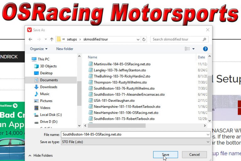iracing download race setup folder