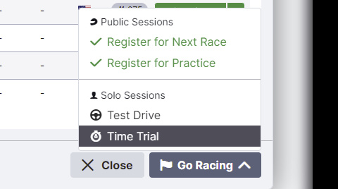 iRacing Time Trial Select Time Trial