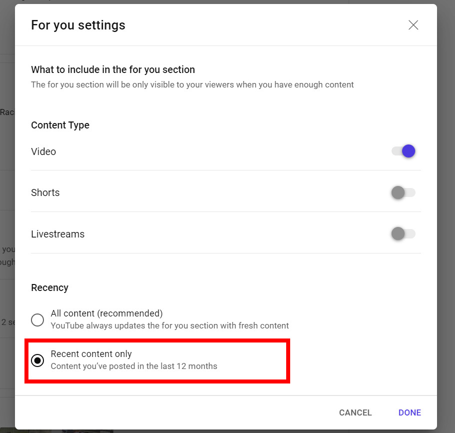 YouTube For You Page Settings 1