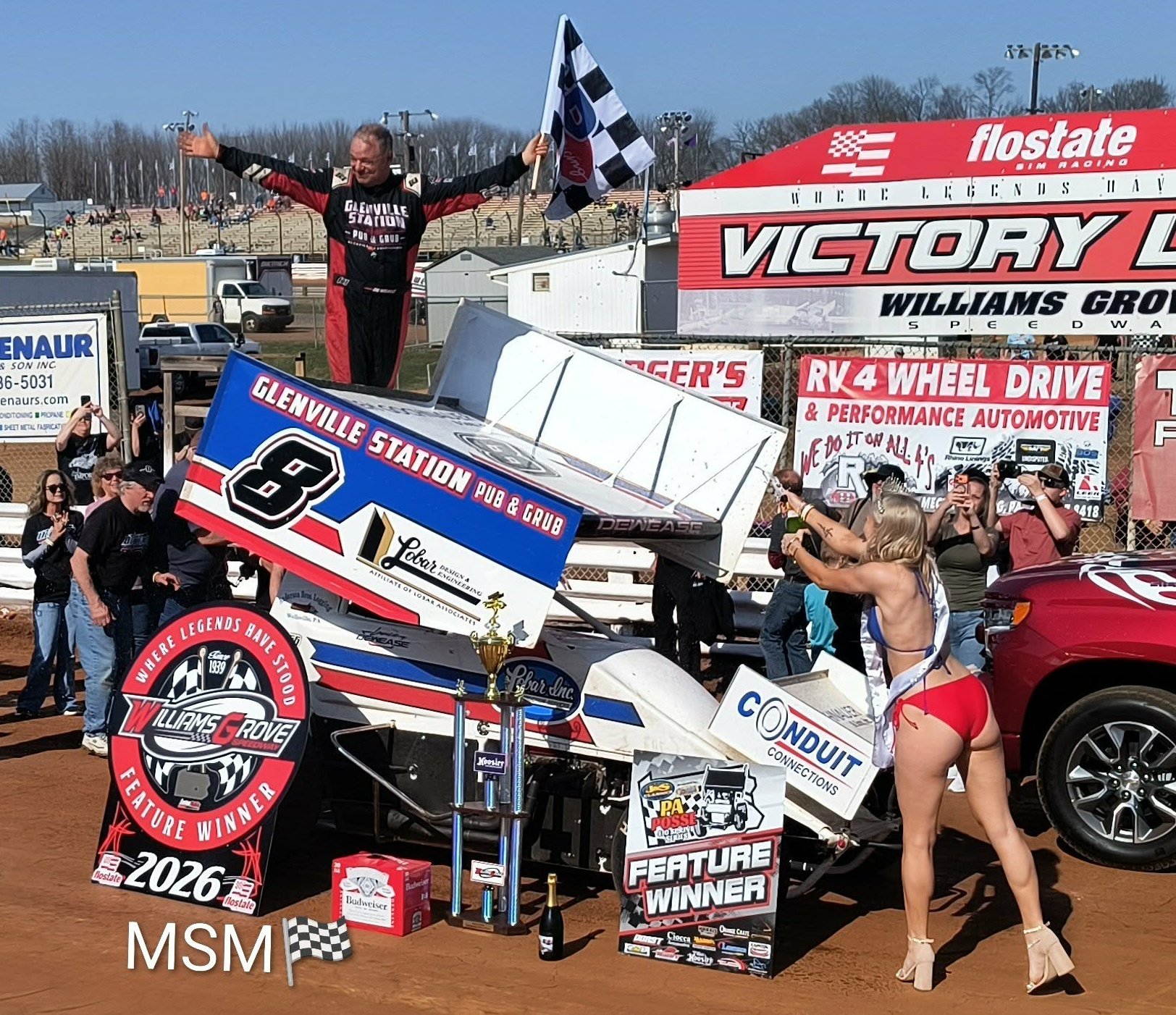 Lance Dewease in Victory Circle at Williams Grove Speedway